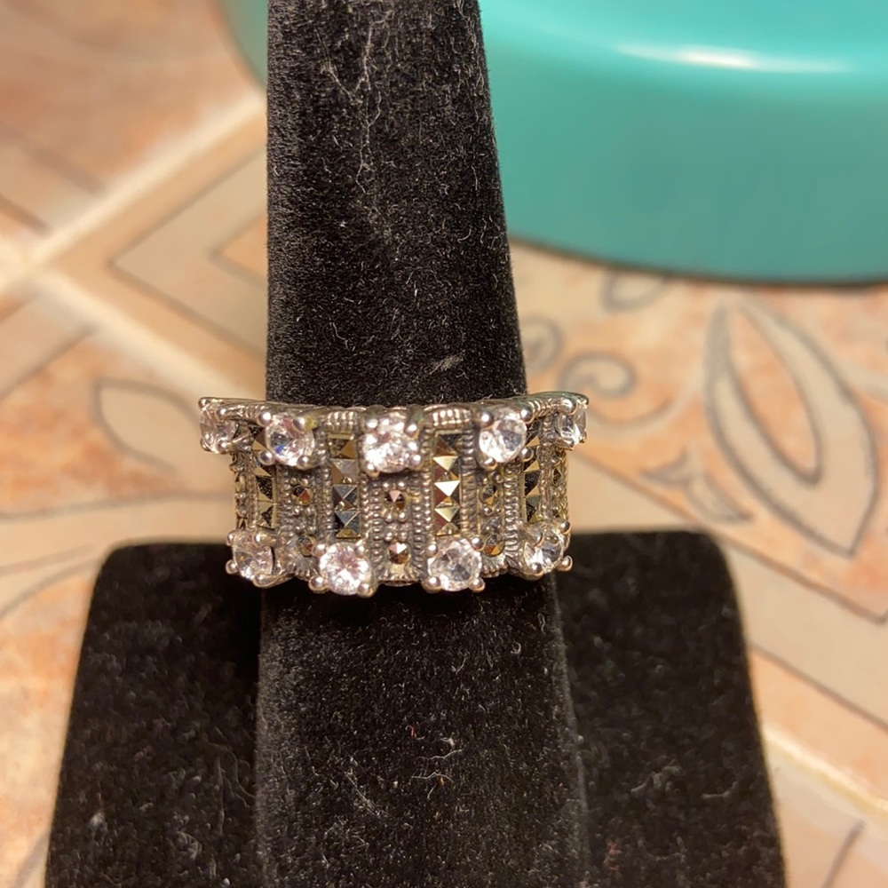 STERLING Silver & Marcasite Ring Size 8